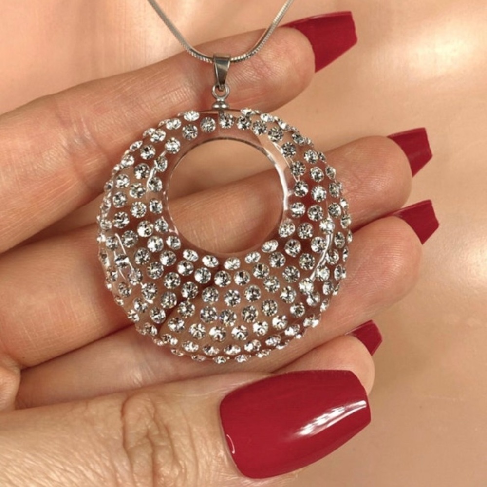 Acrylic Oval Necklace Embellished With Genuine “Crystal Stone Elements” New!